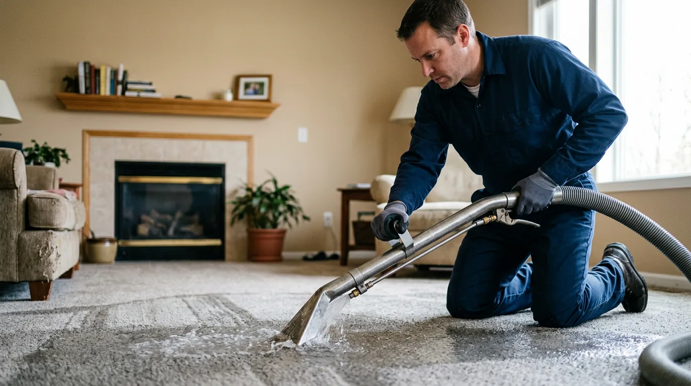 Water damage restoration technician working near Towanda, IL
